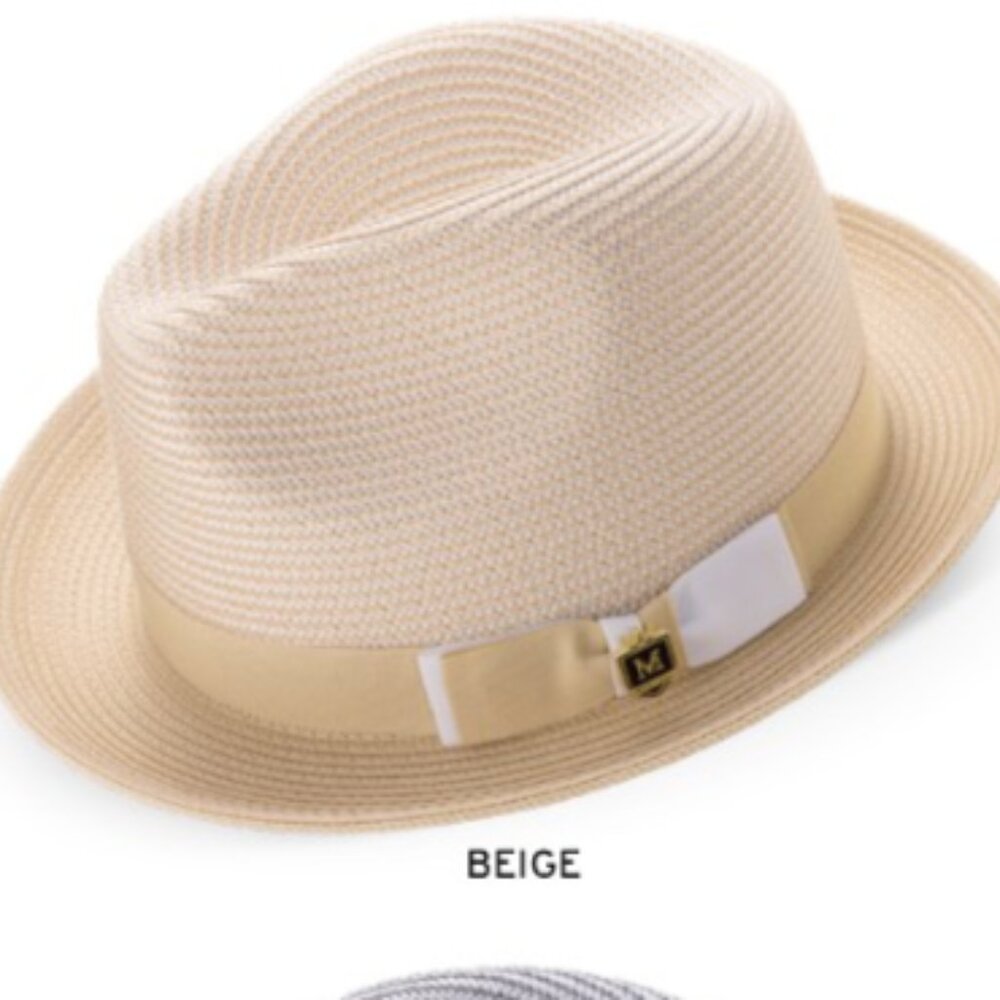 Men's BEIGEBraided Two Tone Stingy Brim Pinch Fedora H-68